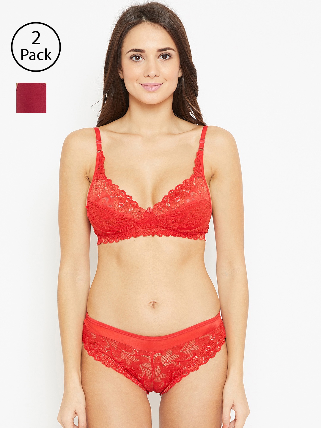 

N-Gal Women Pack of 2 Lingerie Set, Red