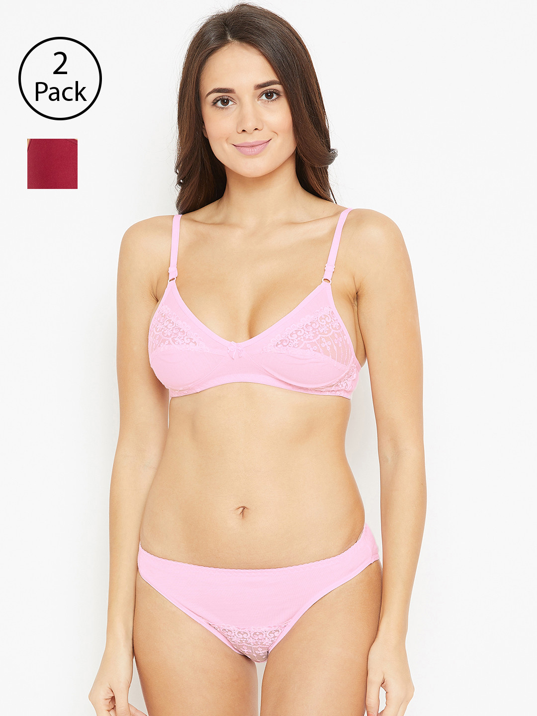 

N-Gal Women Pack of 2 Solid Lingerie Set, Maroon