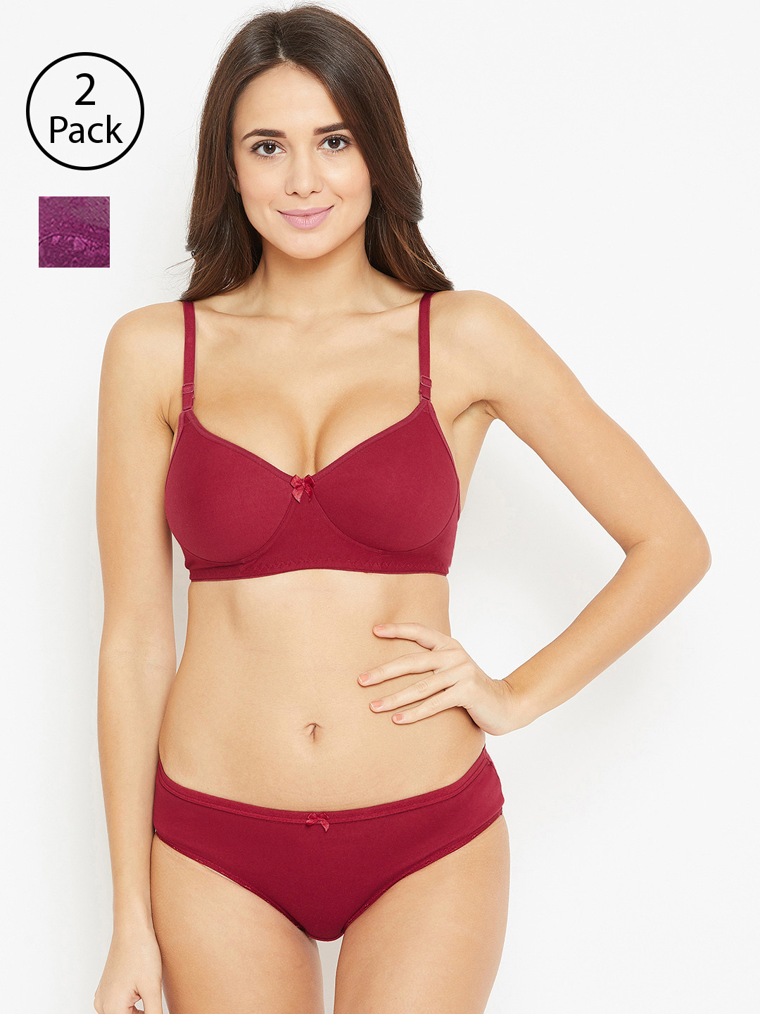 

N-Gal Women Pack of 2 Solid Lingerie Set, Maroon