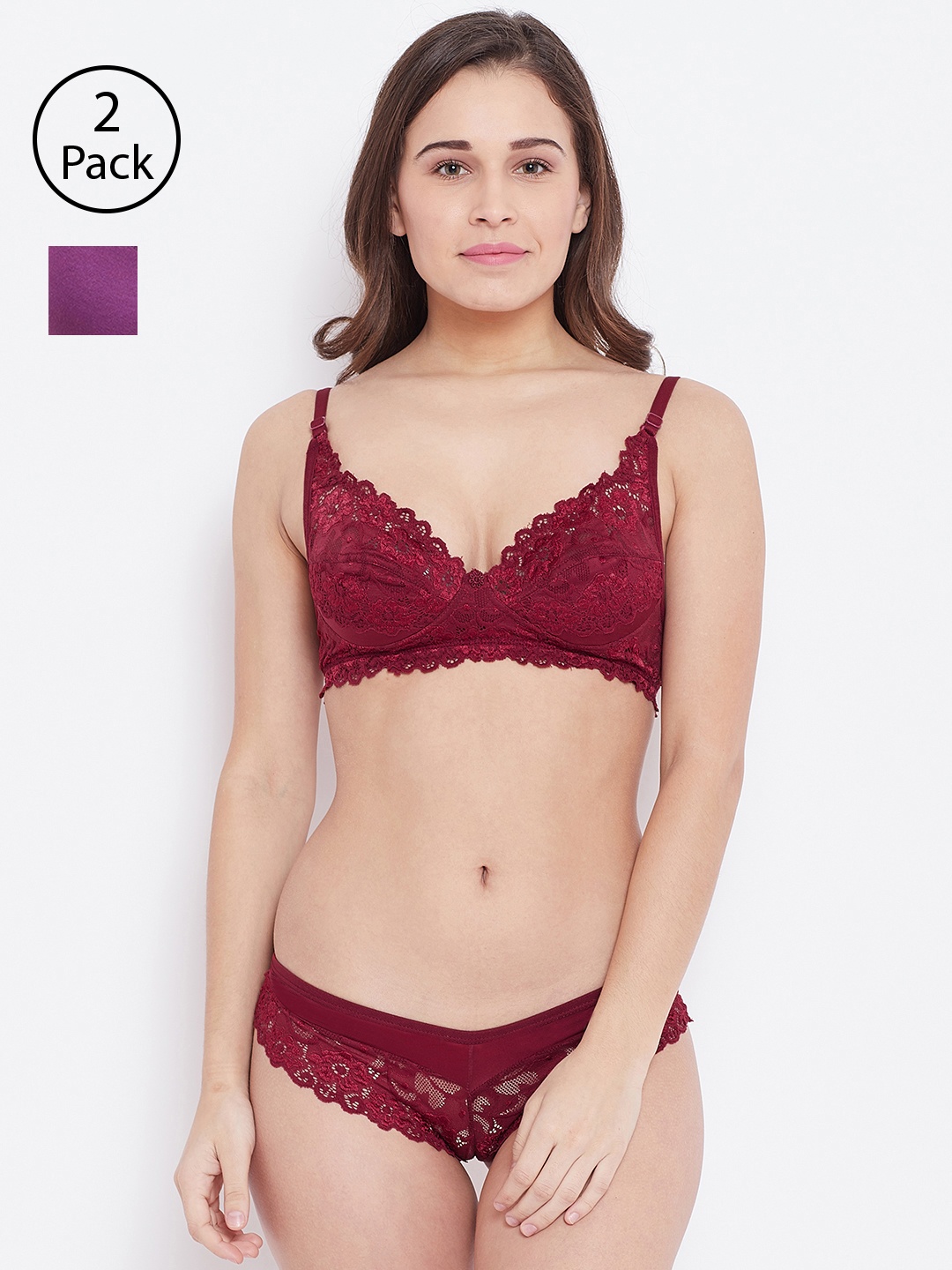 

N-Gal Women Pack of 2 Lingerie Set, Maroon