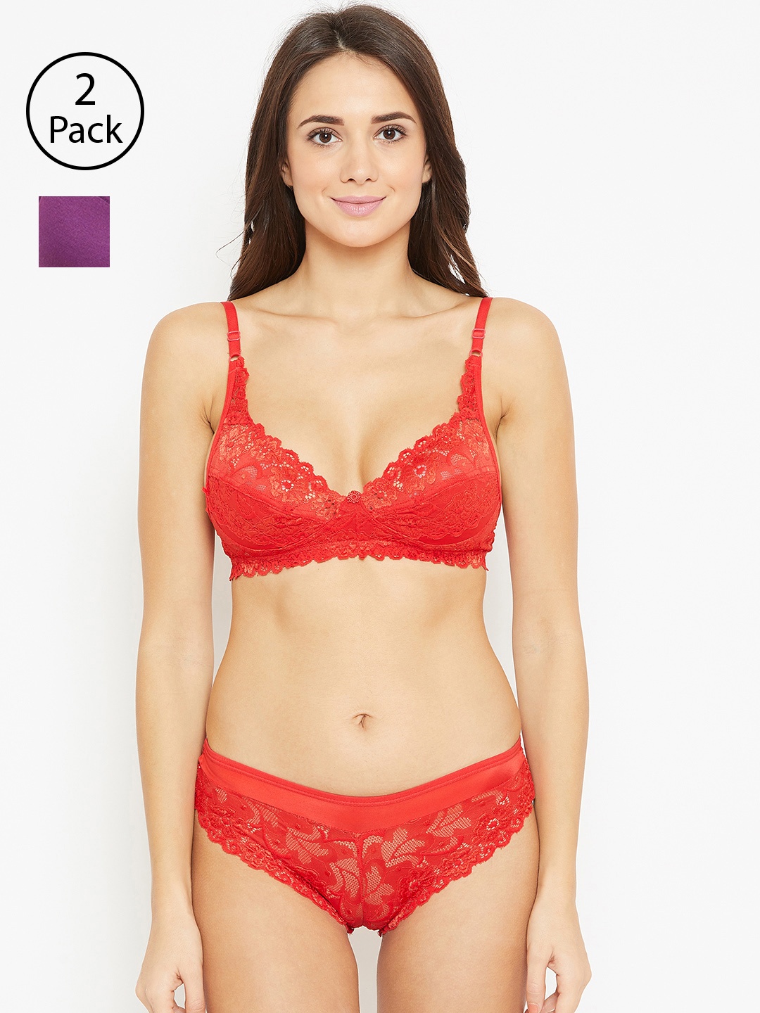 

N-Gal Women Pack of 2 Lingerie Sets, Red