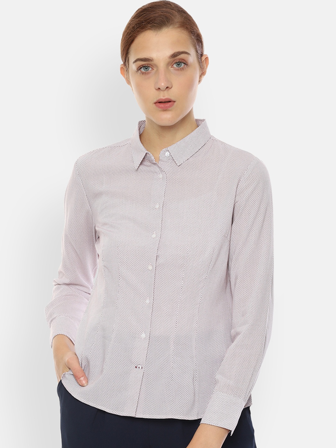 

Van Heusen Woman White & Brown Regular Fit Printed Casual Shirt
