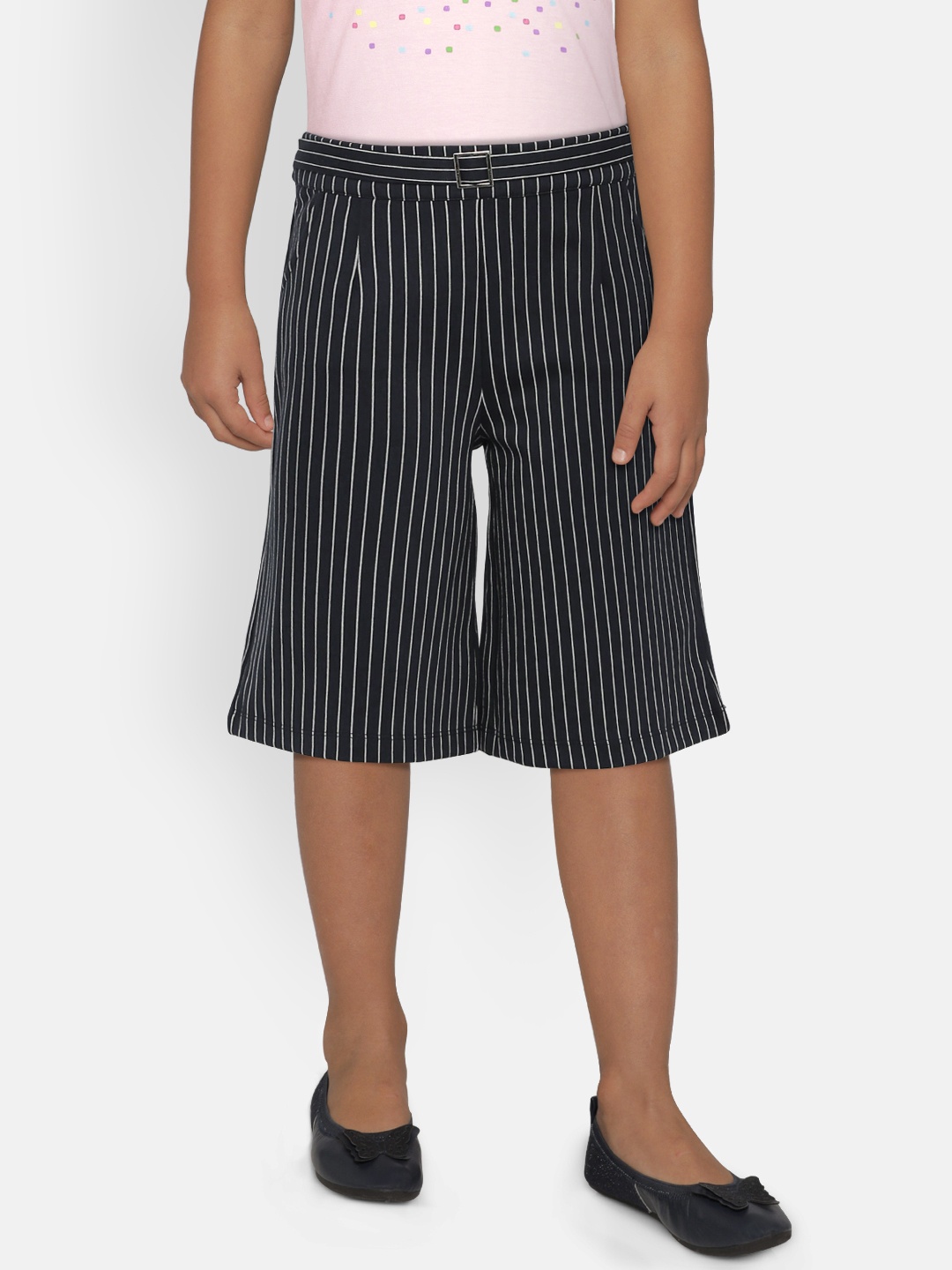 

Peppermint Girls Navy Blue & White Striped Wide Leg Palazzos