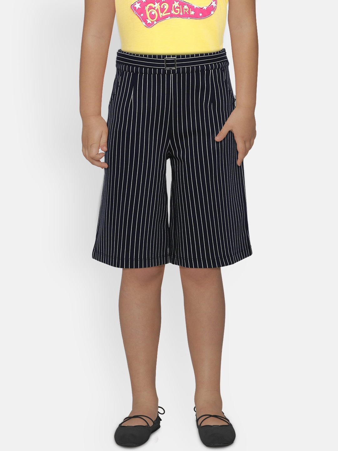 

Peppermint Girls Navy Blue & White Regular Fit Striped Culottes
