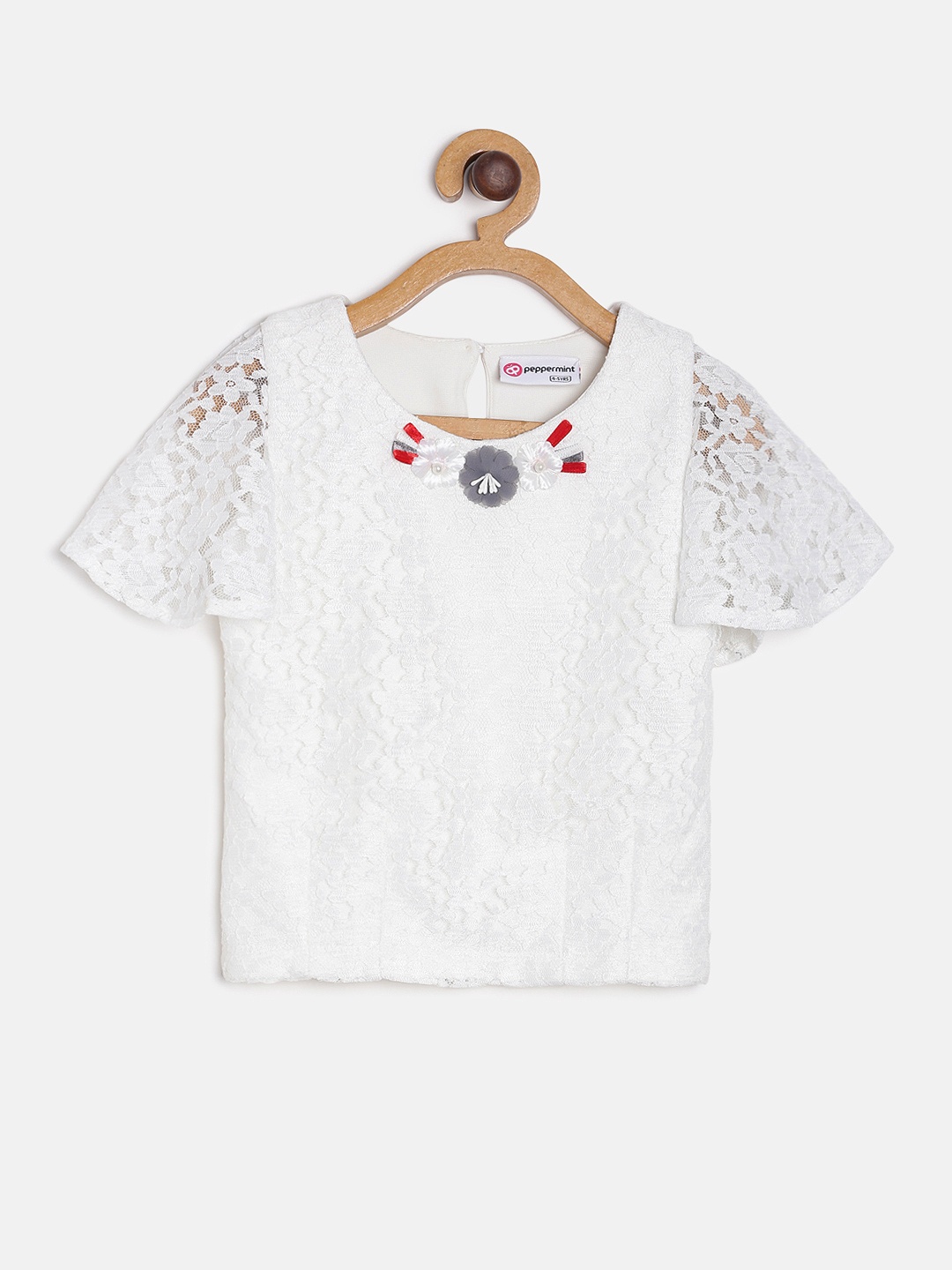

Peppermint Girls White Self Design Top