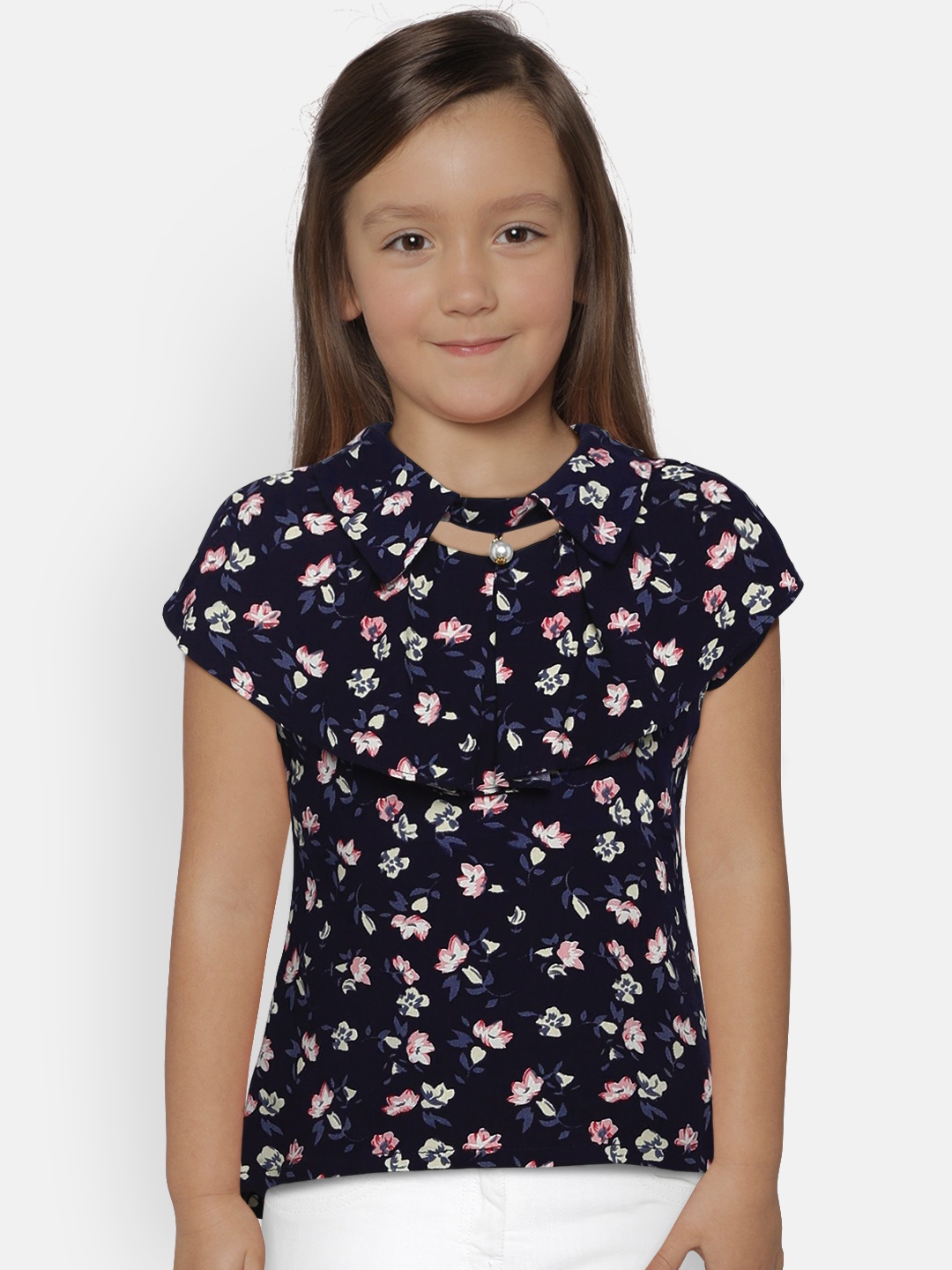 

Peppermint Girls Navy Blue Printed Top