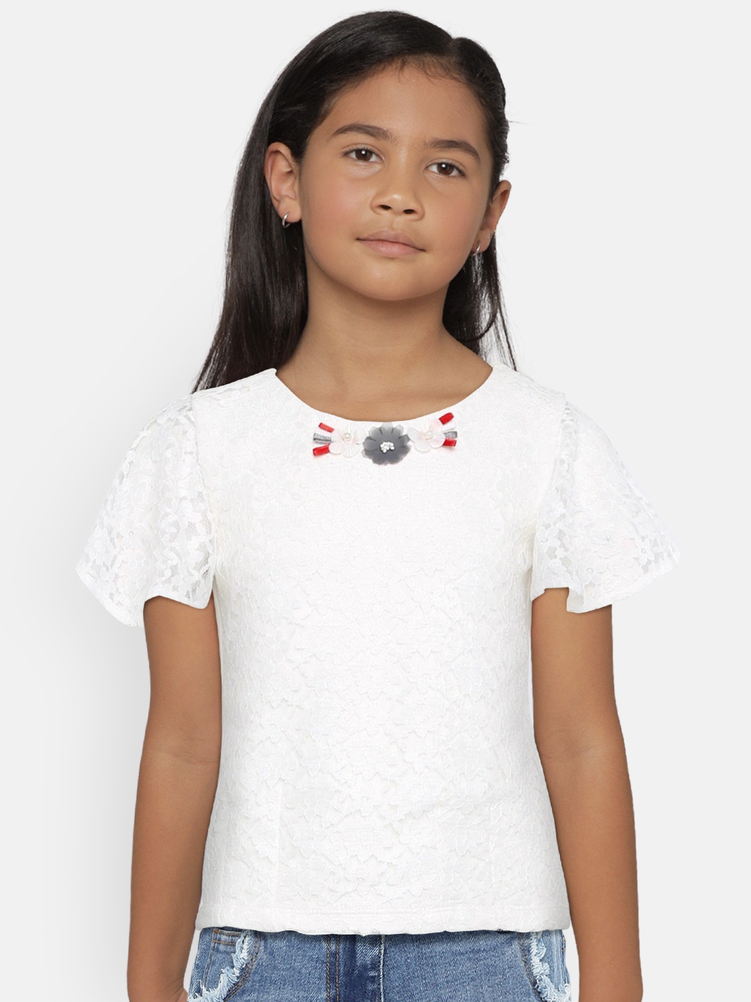 

Peppermint Girls Off-White Self Design Top