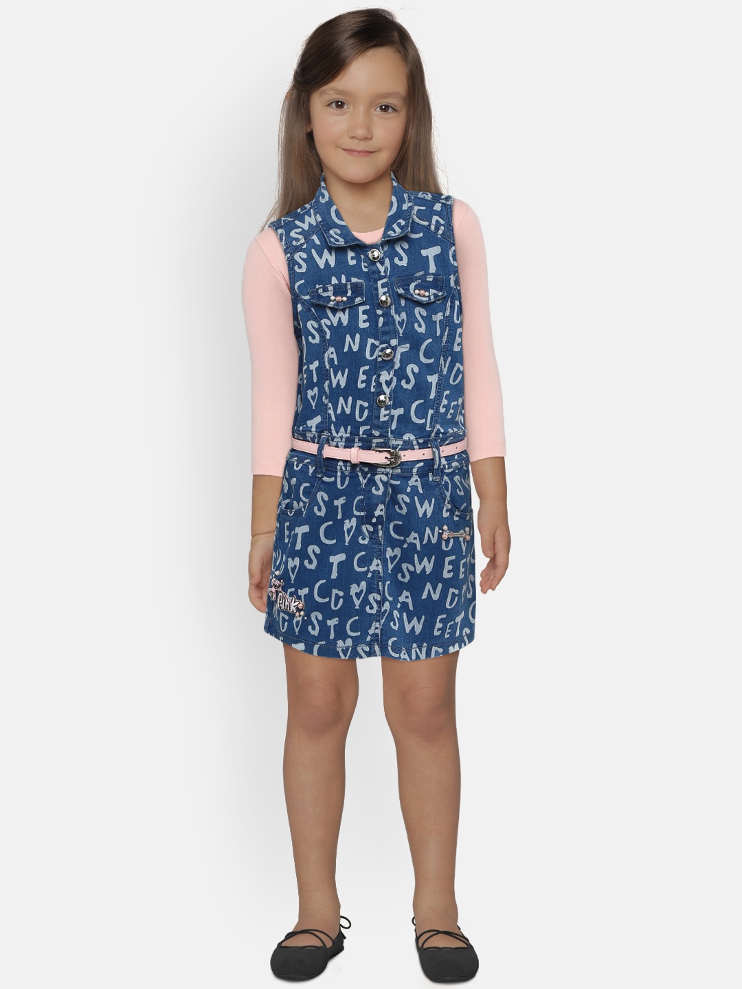 

Peppermint Girls Printed Blue Shirt Style Dress