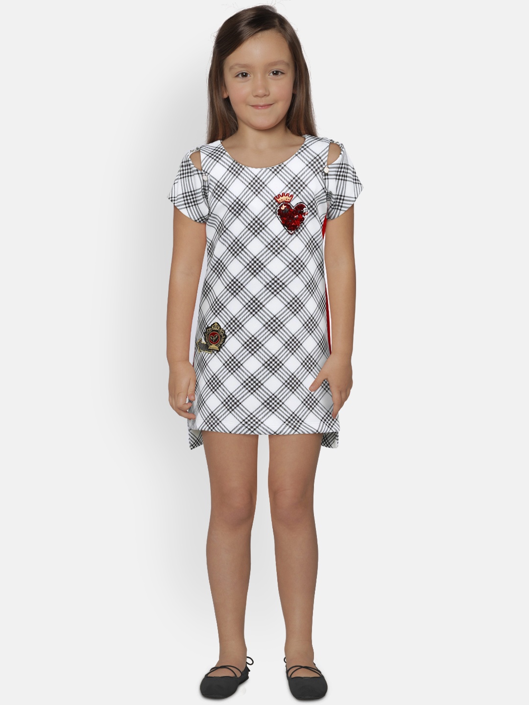 

Peppermint Girls Off-White & Black Checked Sheath Dress