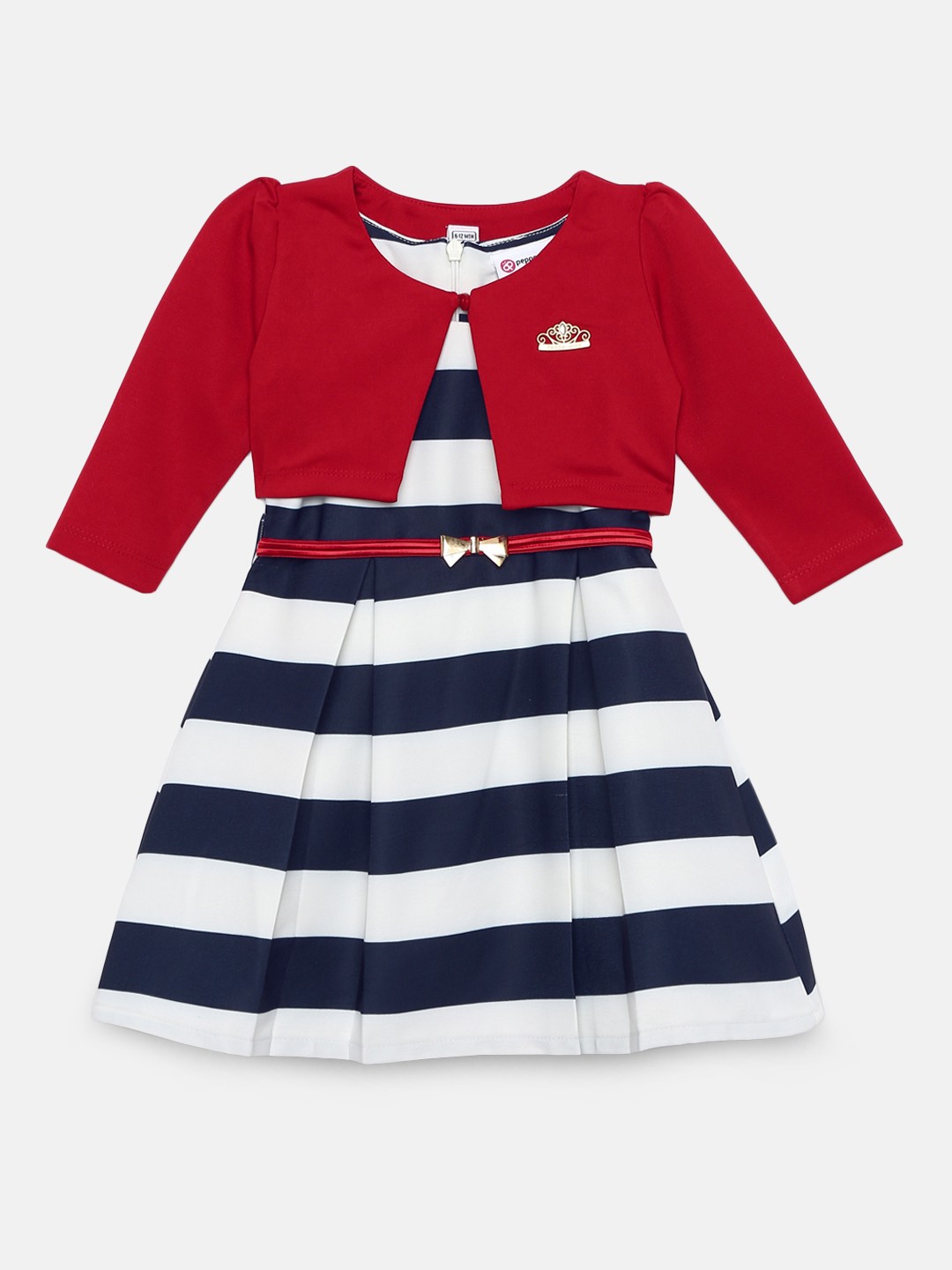 

Peppermint Girls Navy Blue Striped Fit & Flare Dress