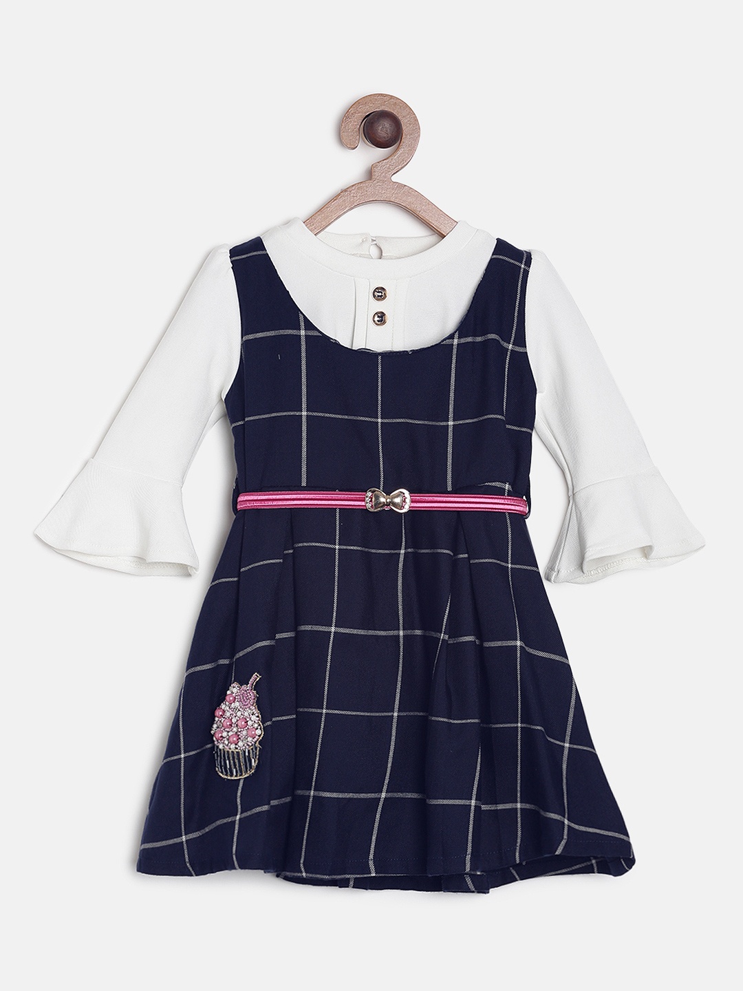 

Peppermint Girls Checked Navy Blue & White Fit and Flare Dress