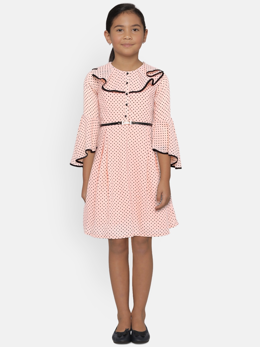 

Peppermint Girls Peach-Coloured Printed Fit and Flare Dress