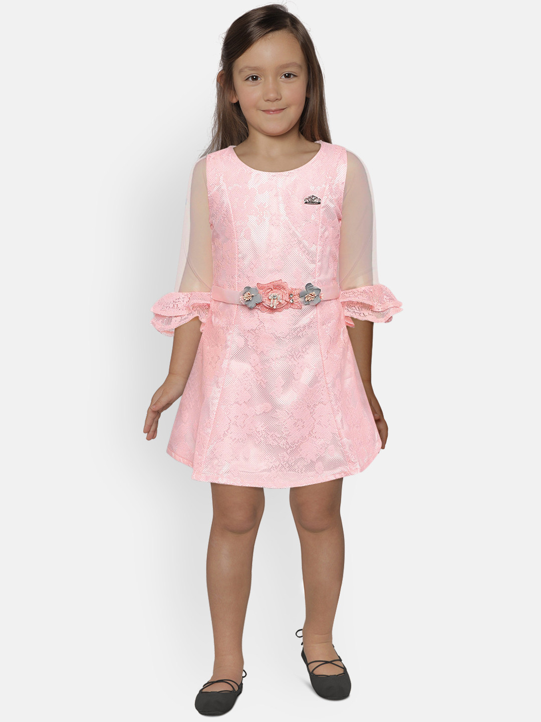 

Peppermint Girls Self Design Pink A-Line Dress