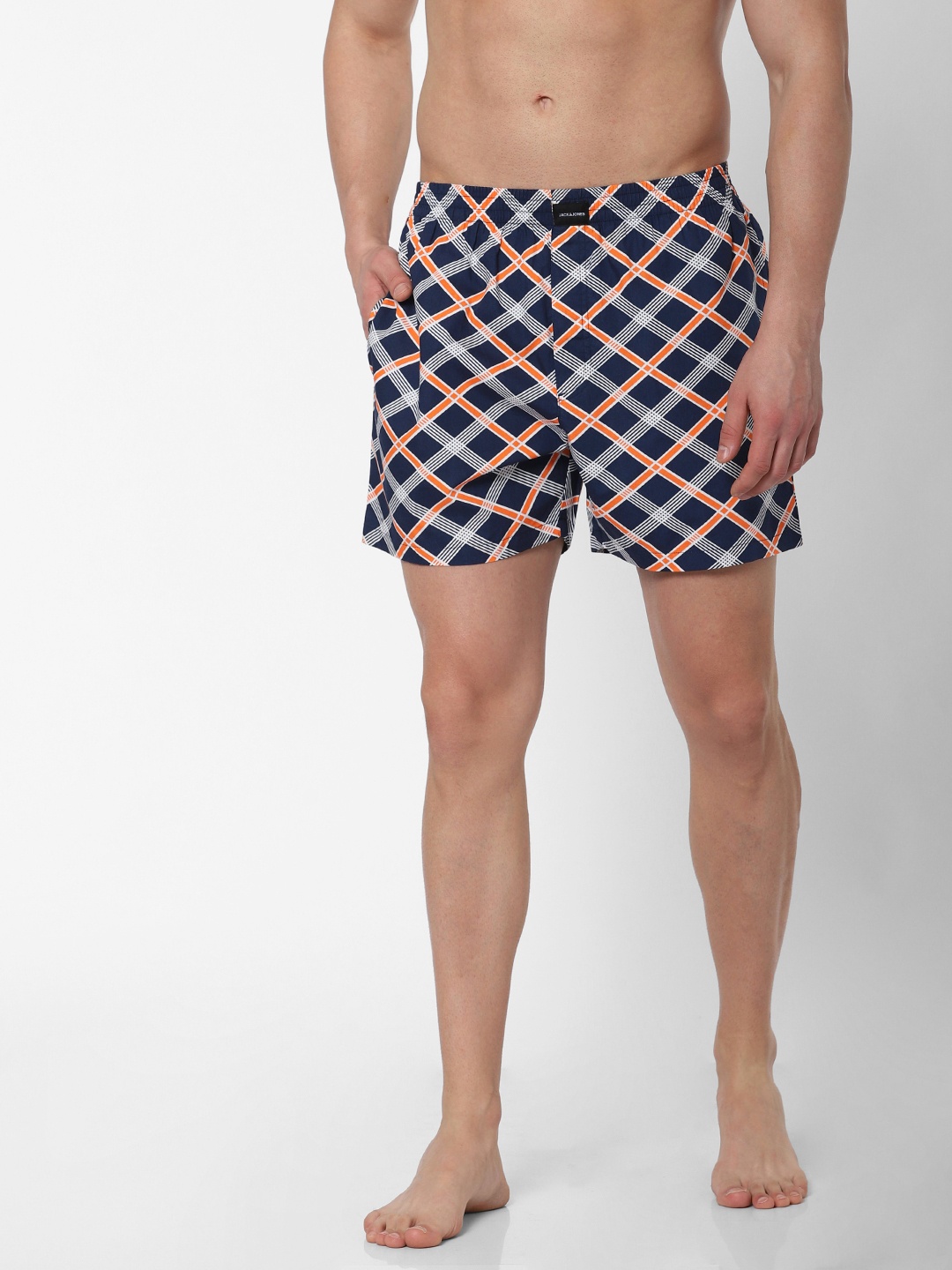 

Jack & Jones Men Navy Blue & Orange Checked Pure Cotton Boxers 2096829005