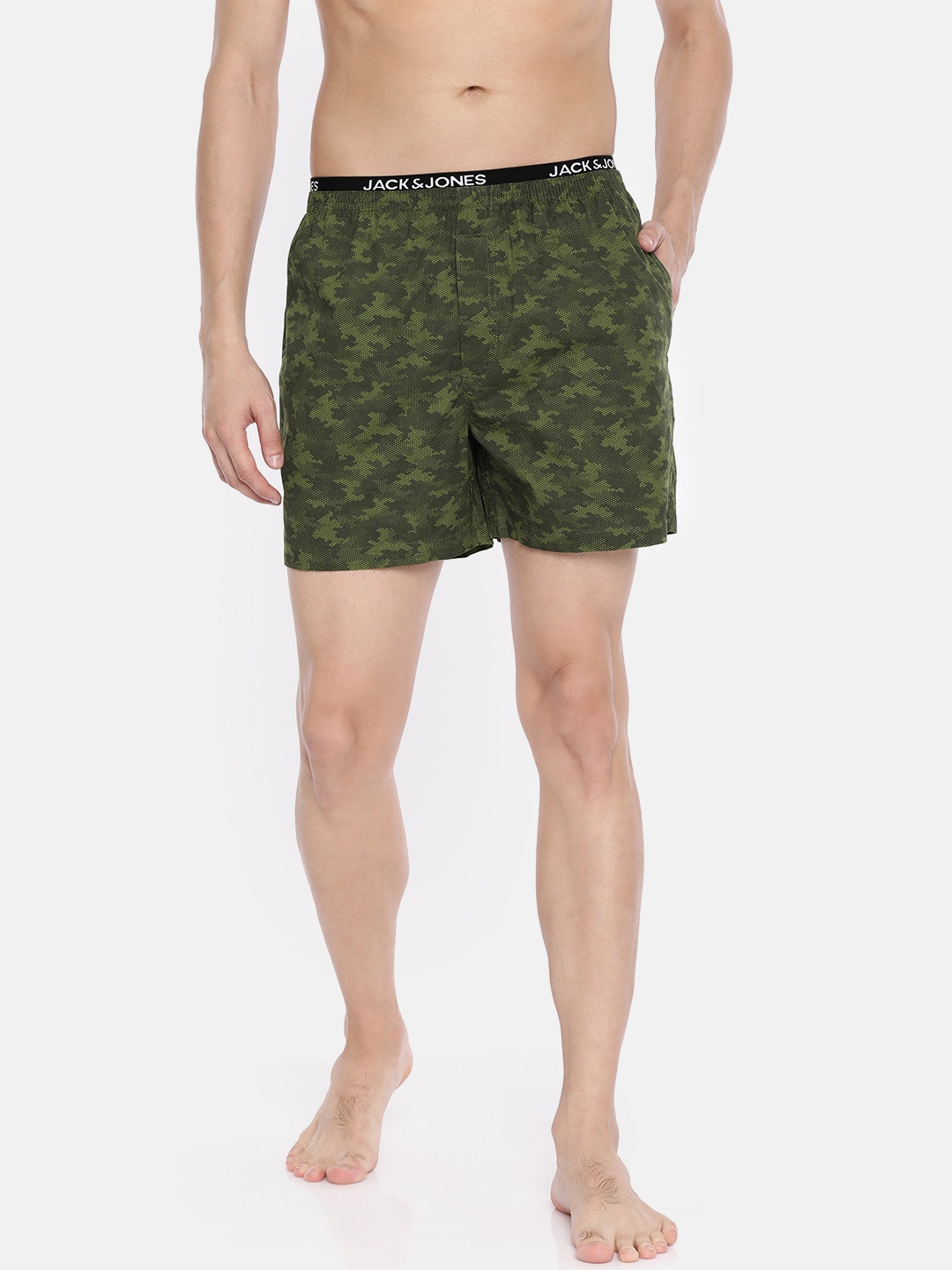 

Jack & Jones Men Olive Green & Yellow Printed Pure Cotton Boxers 2096827005
