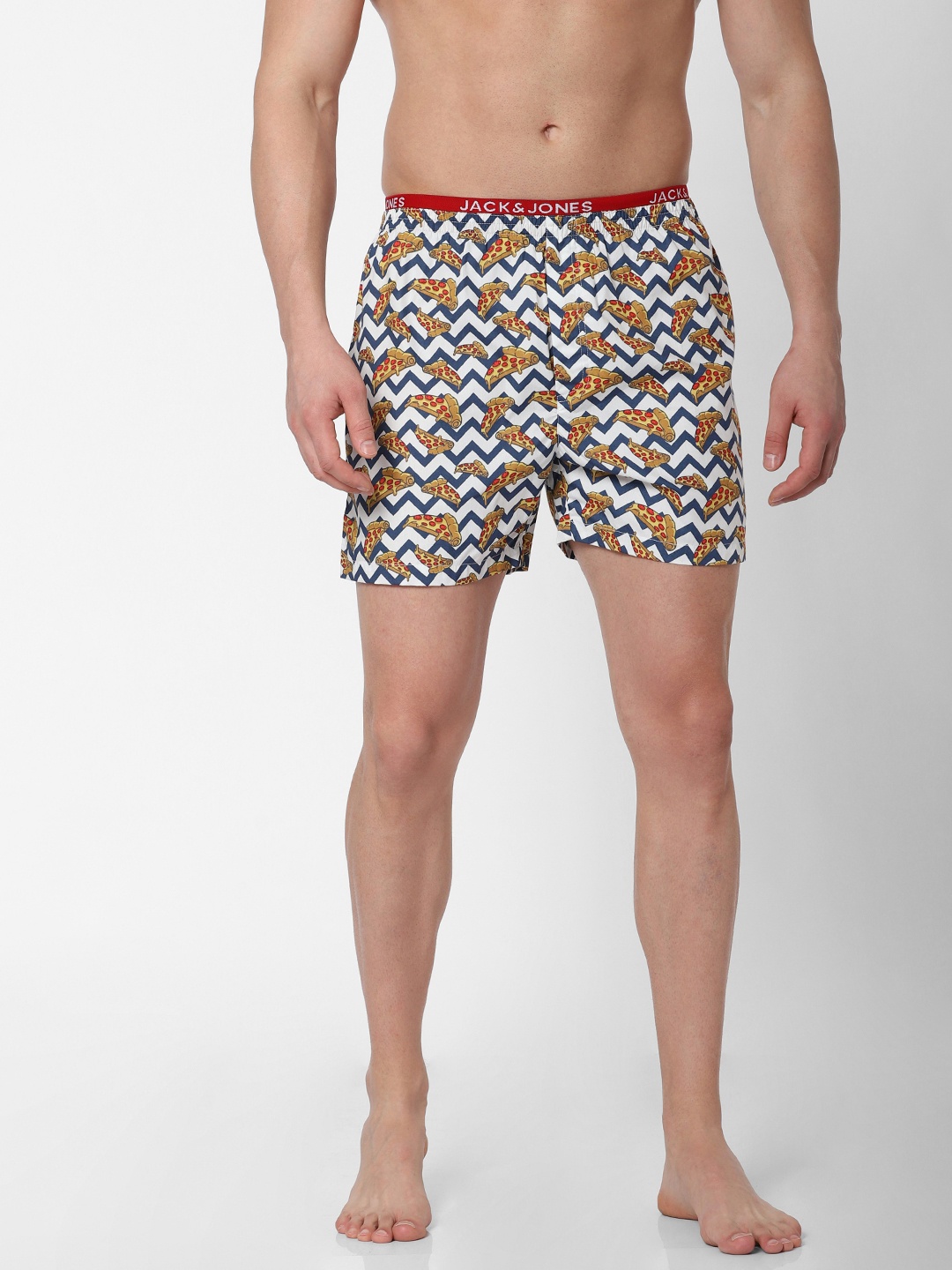 

Jack & Jones Men White & Navy Blue Printed Pure Cotton Boxers 2096832005