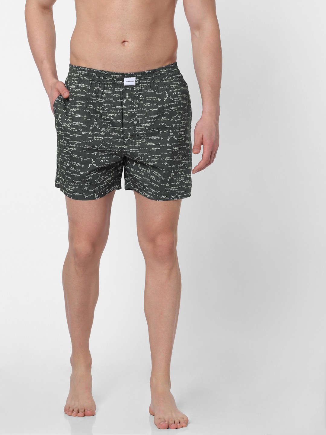 

Jack & Jones Men Charcoal Grey & White Printed Pure Cotton Boxers 2096822005
