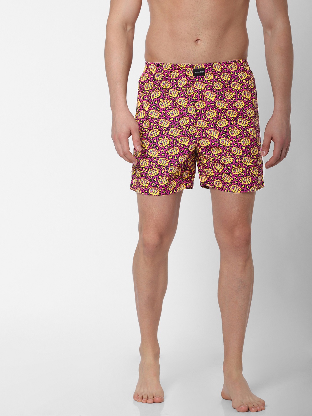 

Jack & Jones Men Pink & Yellow Printed Pure Cotton Boxers 2096840005