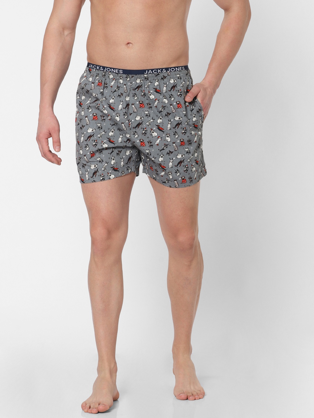 

Jack & Jones Men Grey & White Printed Boxers 2096821005