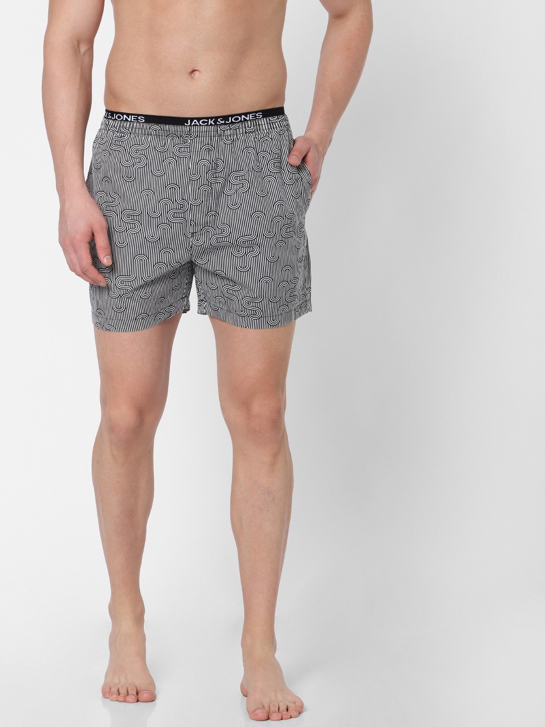 

Jack & Jones Men Black & White Striped Pure Cotton Boxers 2096843005