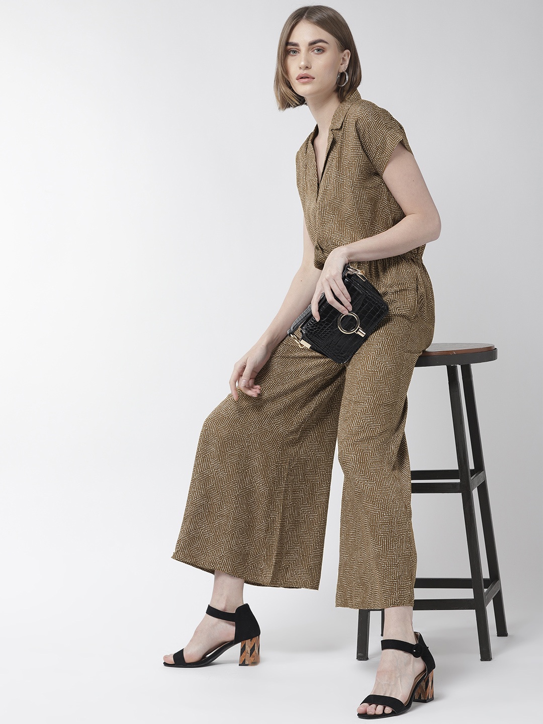 

Taurus Women Olive Green & White Printed Basic Jumpsuit