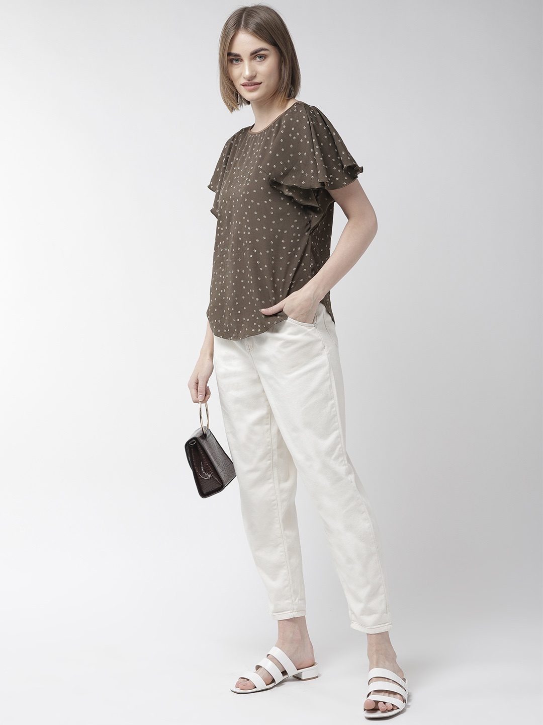 

Taurus Women Taupe & Off-White Printed Regular Top