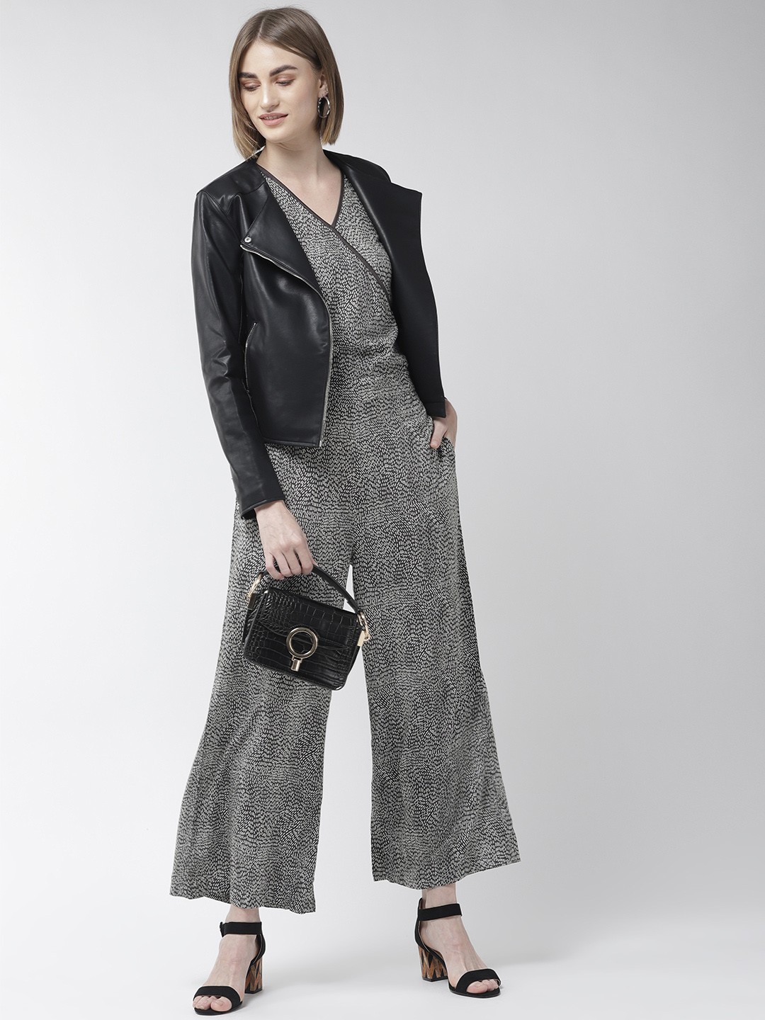 

Taurus Women Charcoal Grey & White Printed Basic Jumpsuit