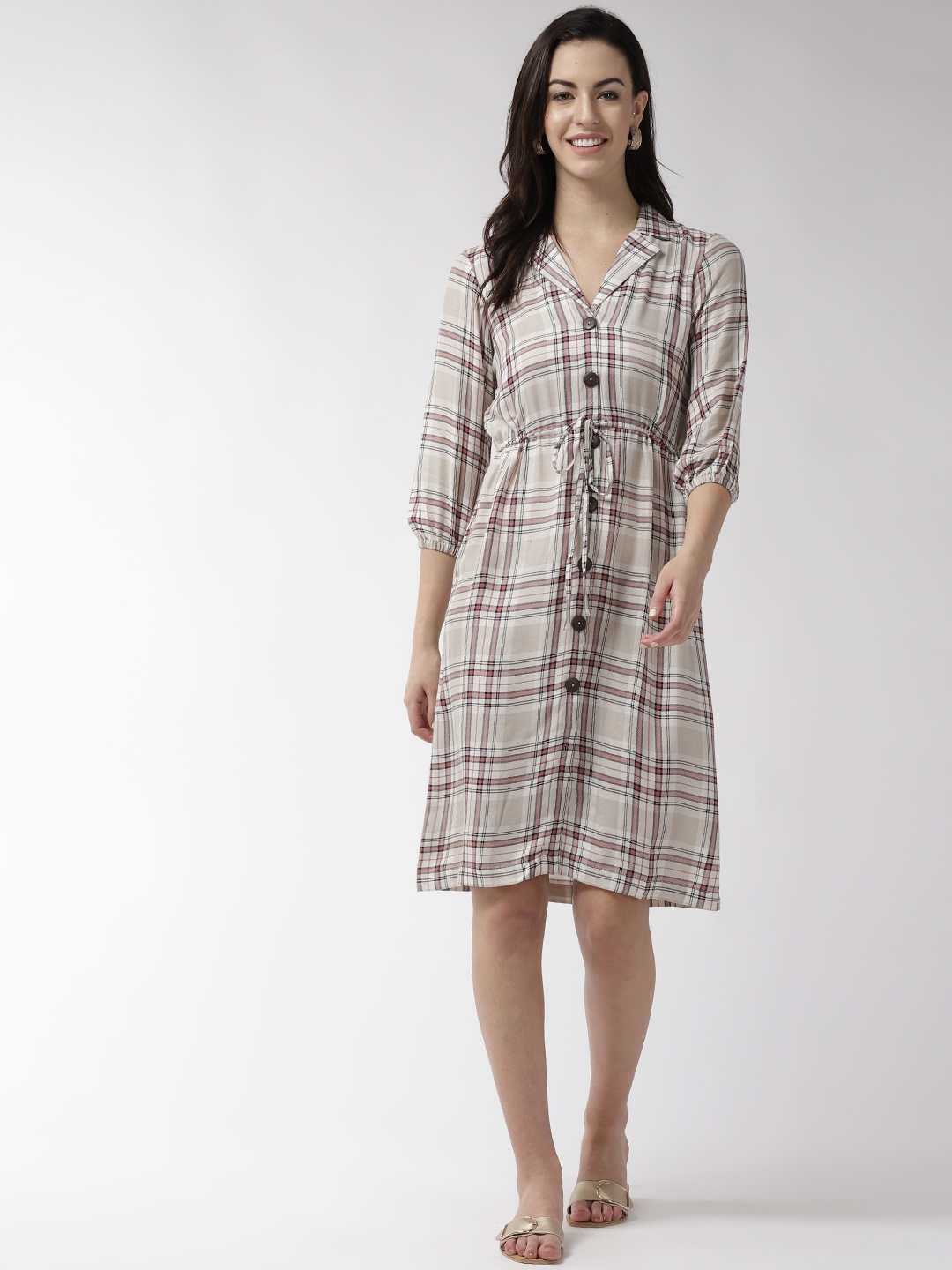 

Taurus Women Beige & Pink Checked Shirt Dress