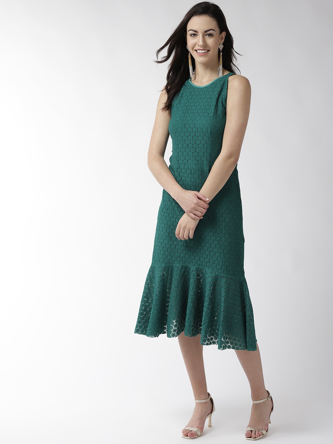 

Taurus Women Green Crotchet Detail A-Line Dress