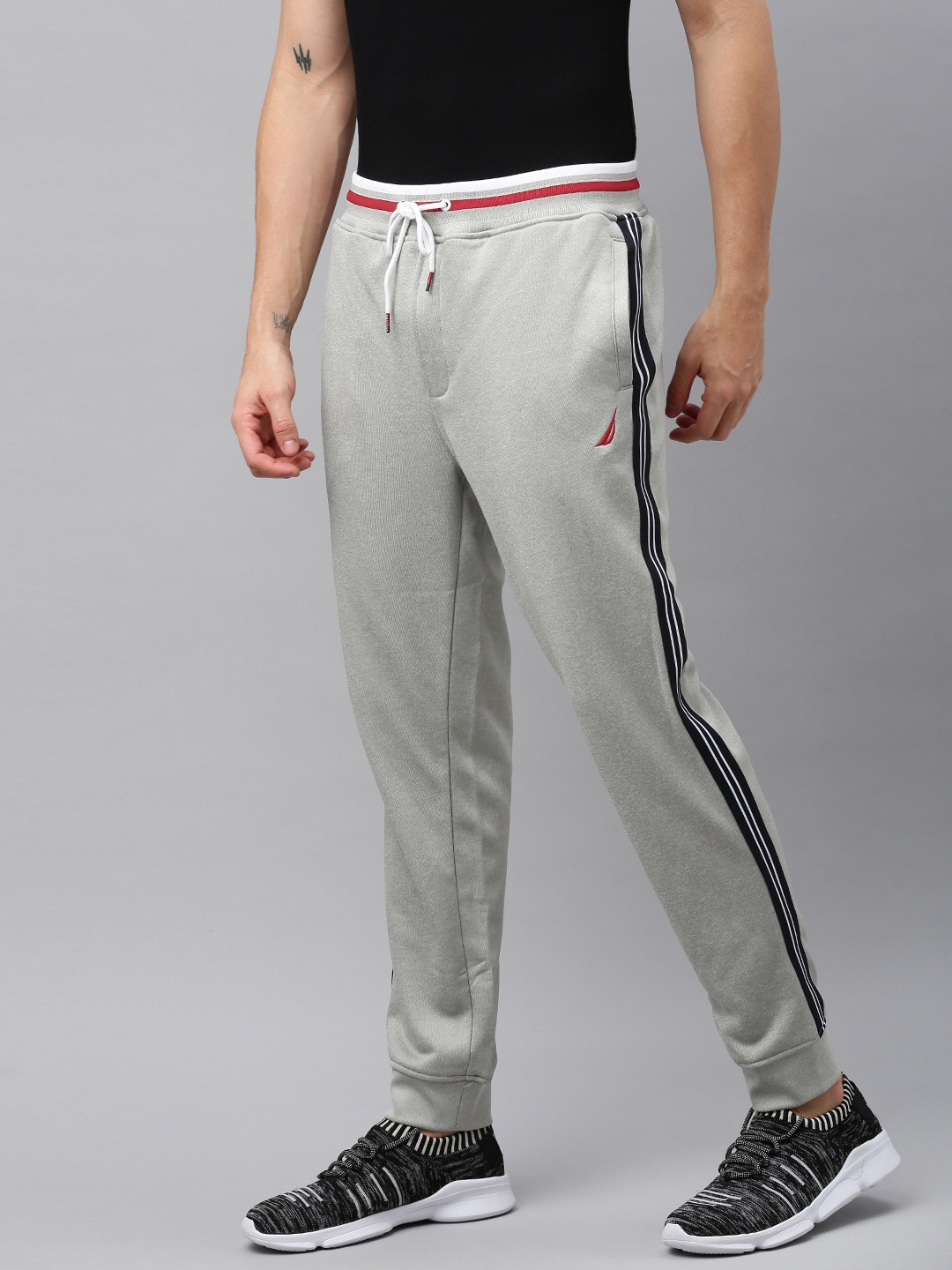 

Nautica Men Grey Solid Joggers with Side Stripes