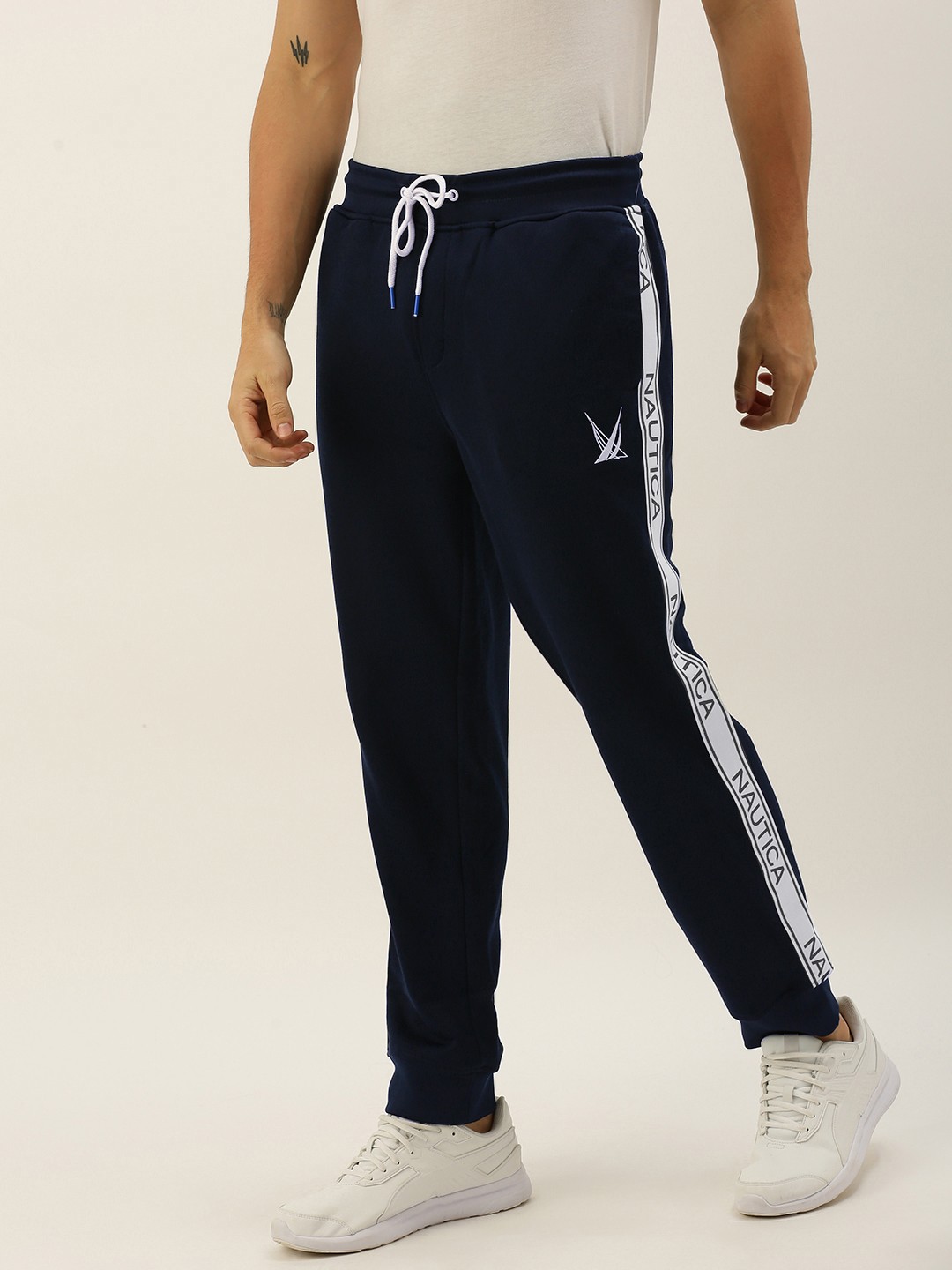 

Nautica Men Navy Blue Solid Regular Fit Joggers With Side Stripes