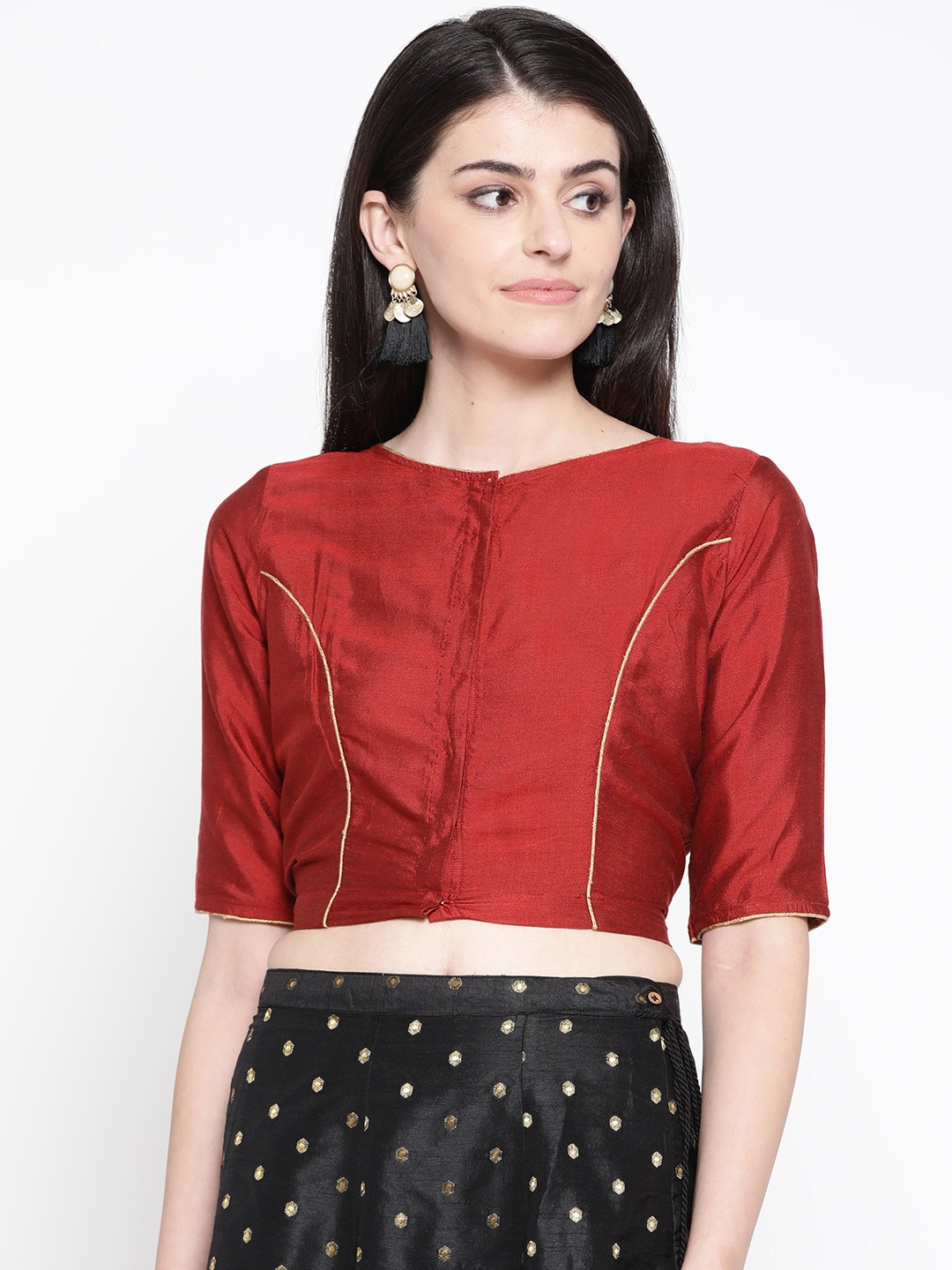 

tantkatha Women Red Solid Saree Blouse