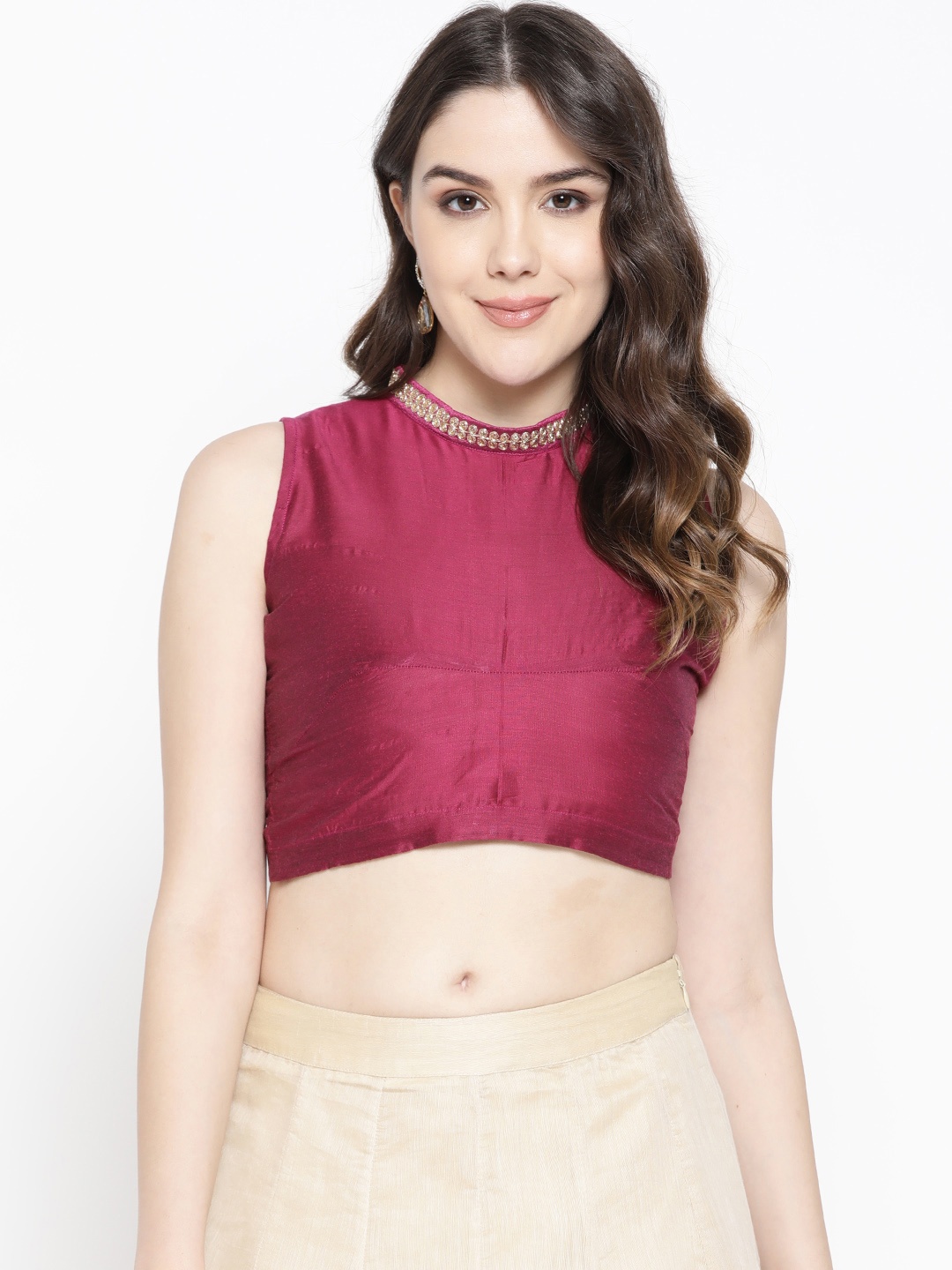 

tantkatha Women Magenta Solid Saree Blouse
