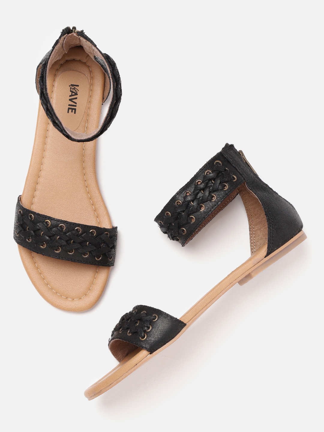 

Lavie Women Black Woven Design Open Toe Flats