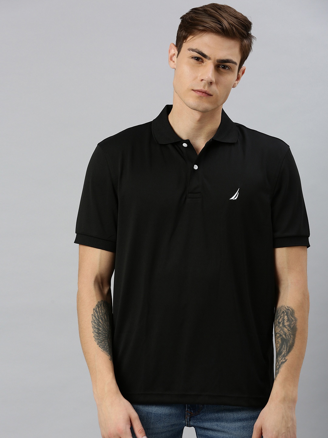 

Nautica Men Black Solid Polo Collar T-shirt