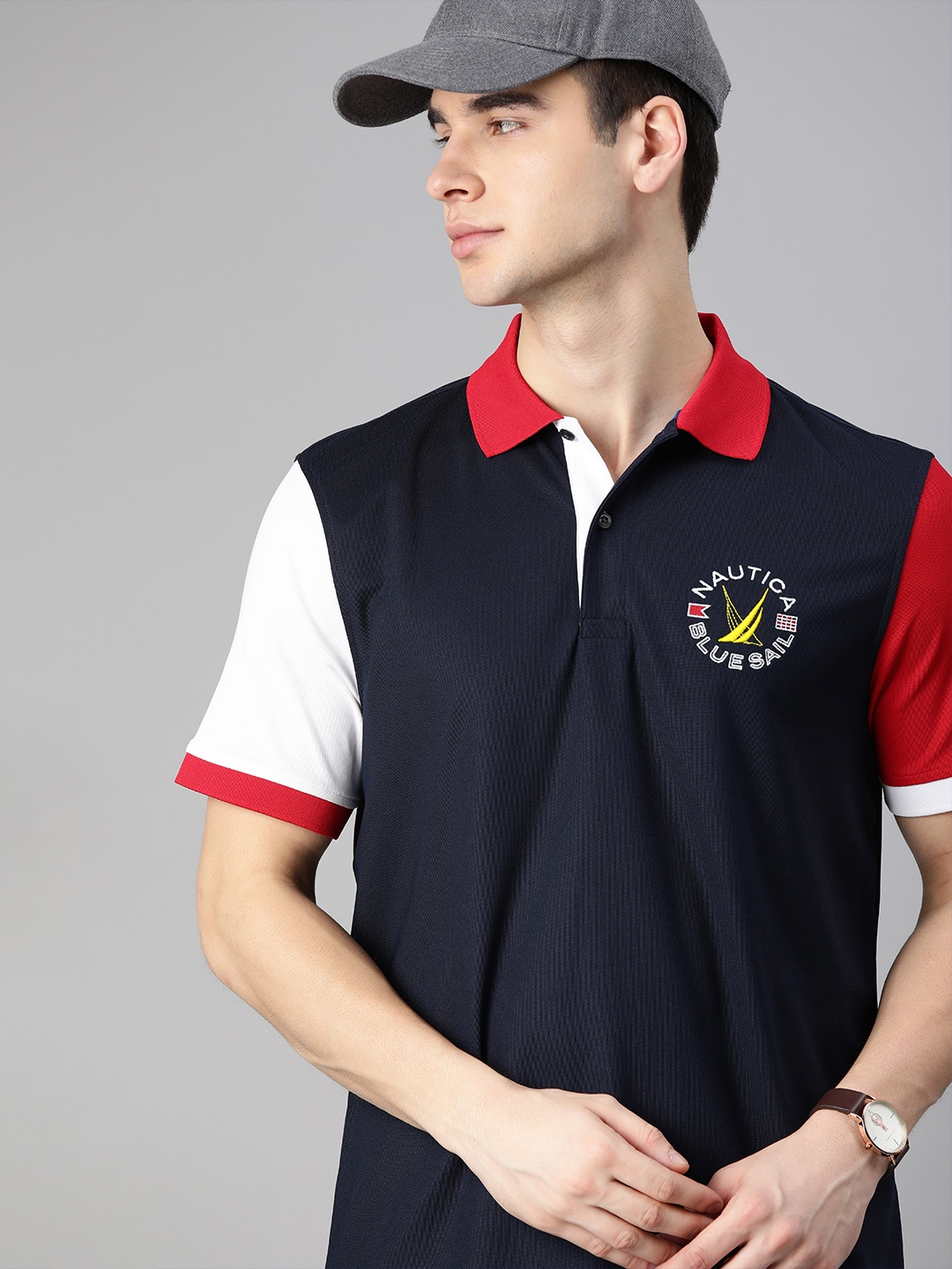 

Nautica Men Navy Blue Solid Polo Collar T-shirt