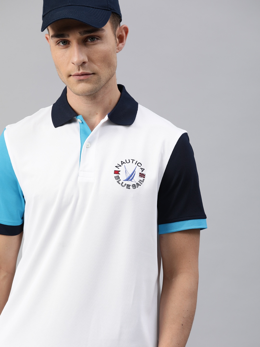 

Nautica Men White Solid Polo Collar T-shirt