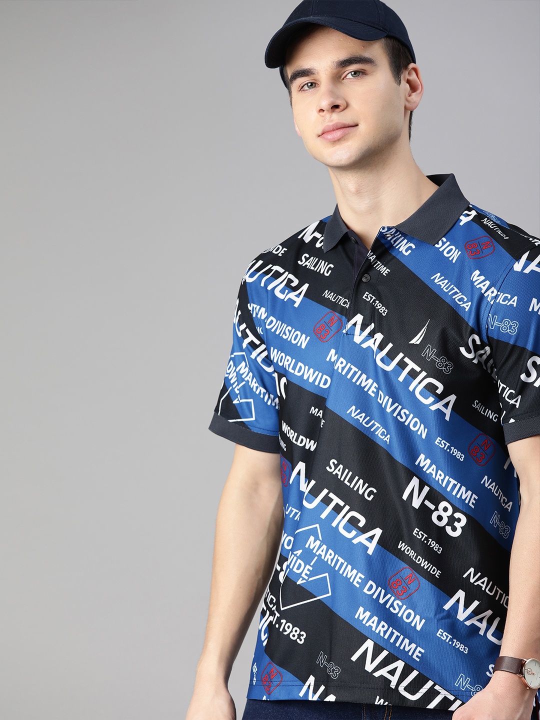 

Nautica Men Blue Typography Printed Polo Collar T-shirt