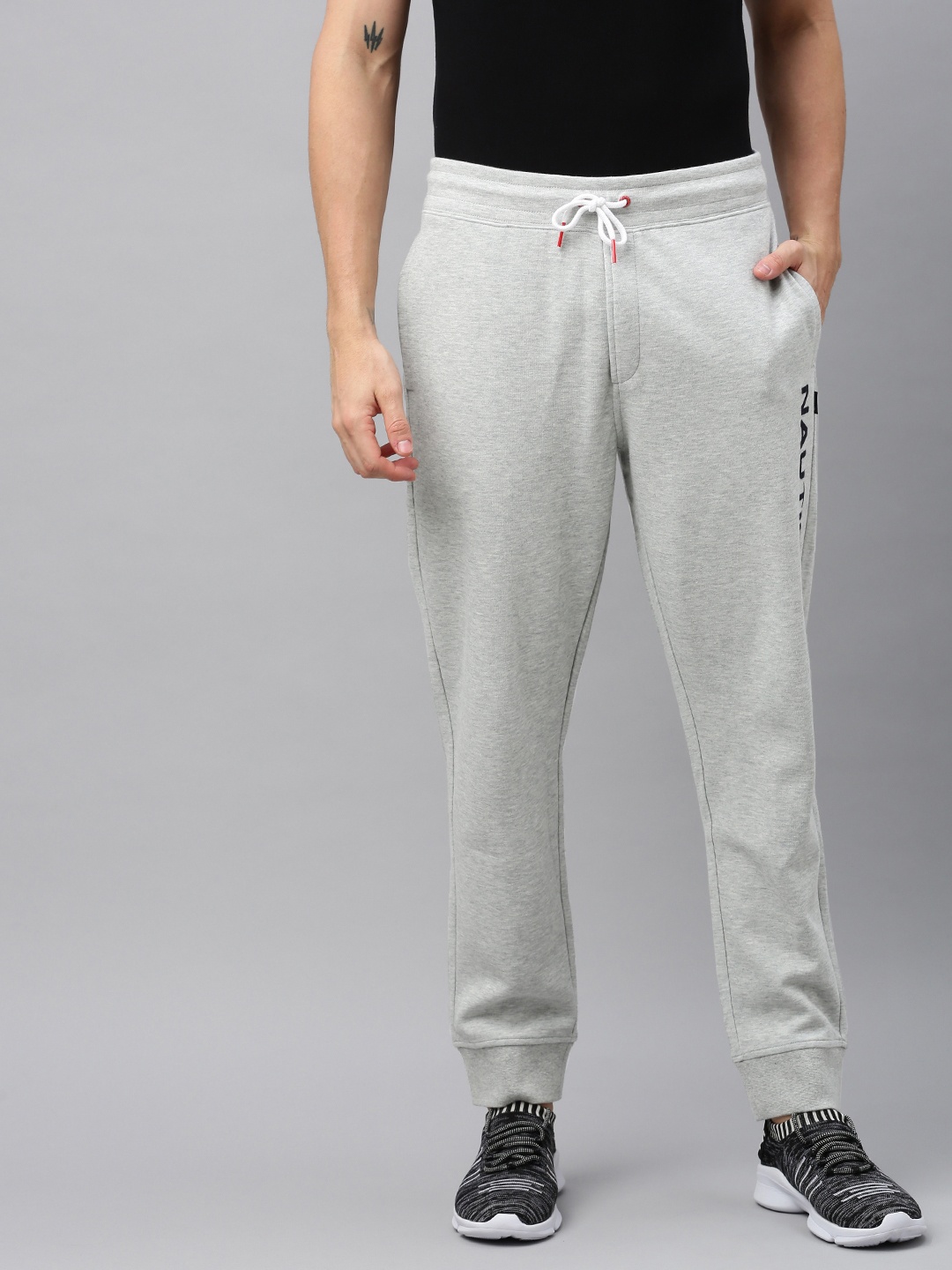 

Nautica Men Grey Solid Joggers with Printed Detail