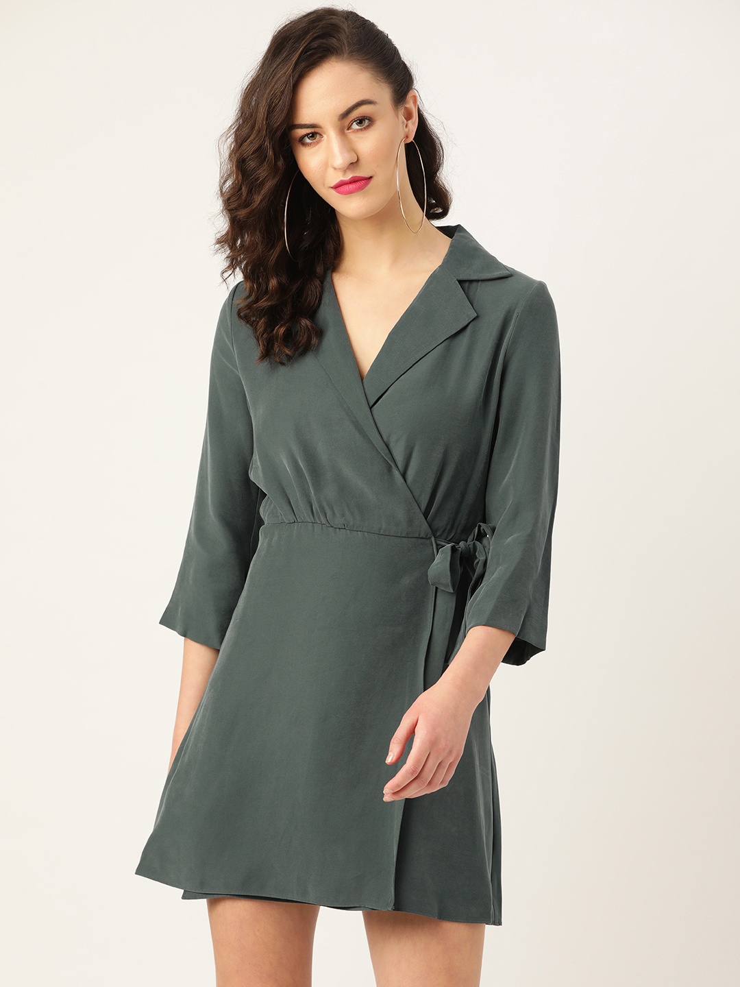 

MANGO Women Green Solid Wrap Dress