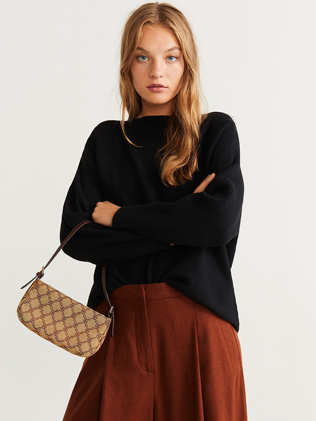 

MANGO Women Black Ribbed Sweater
