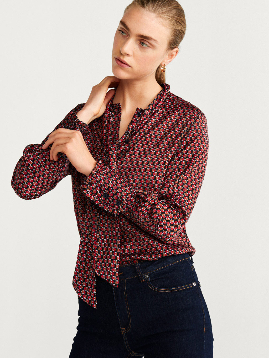 

MANGO Women Red & Black Printed Shirt Style Top