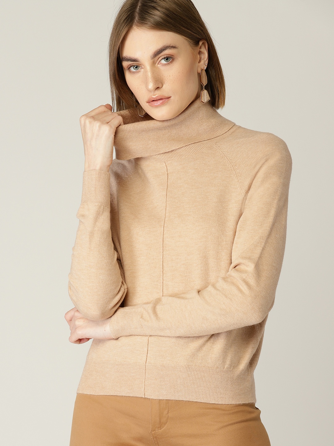 

MANGO Women Beige Solid Pullover