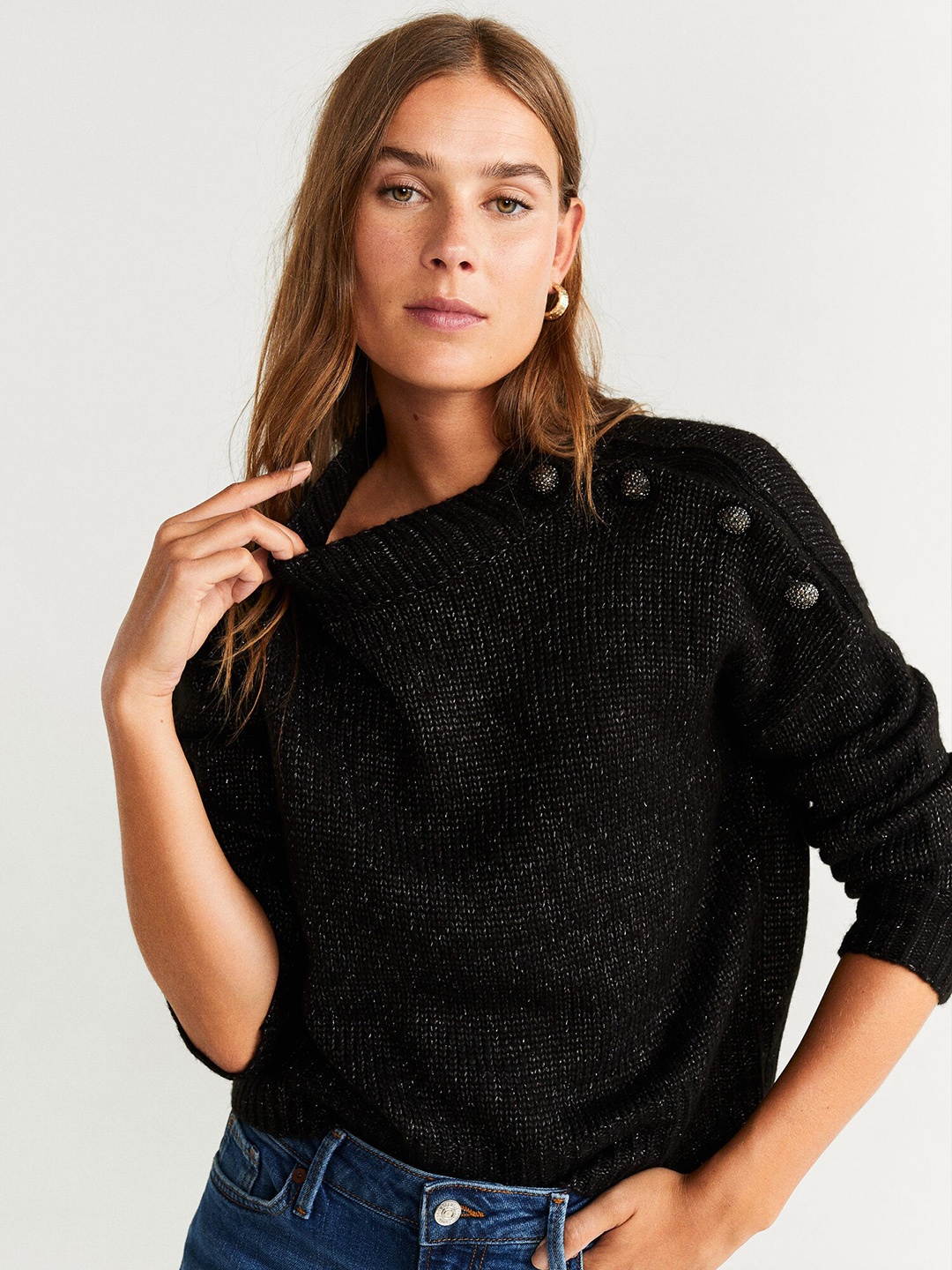 

MANGO Women Black Solid Pullover Sweater