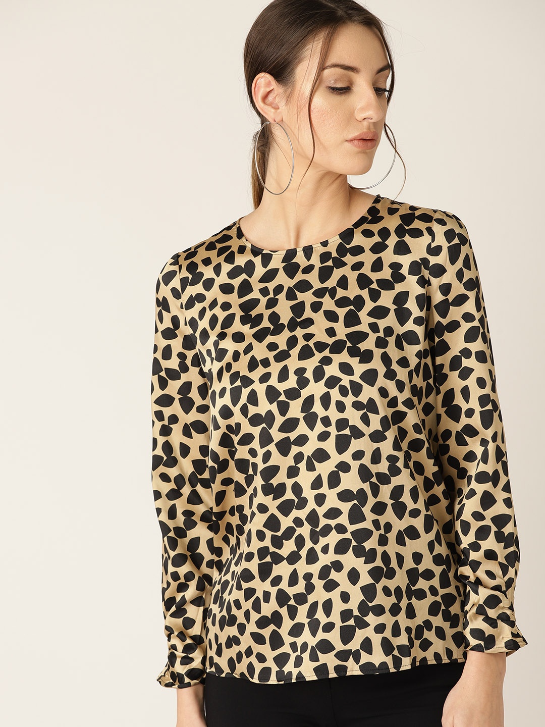 

MANGO Women Beige & Black Printed Top