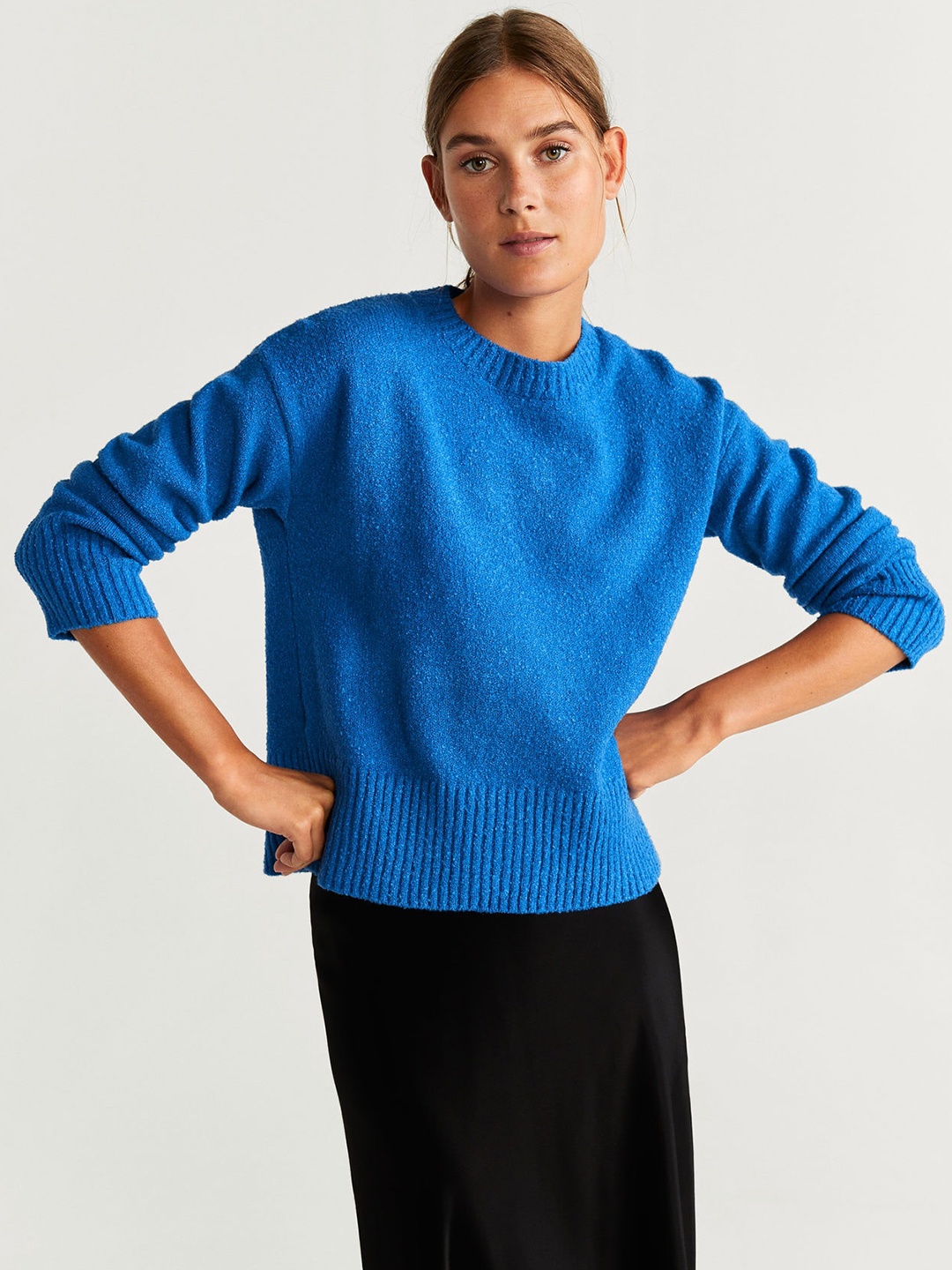 

MANGO Women Blue Solid Sweater