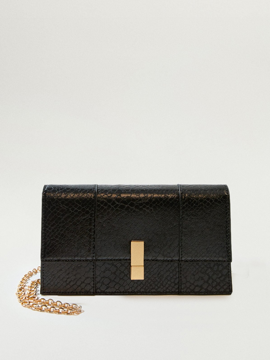 

MANGO Black Snakeskin Textured Clutch