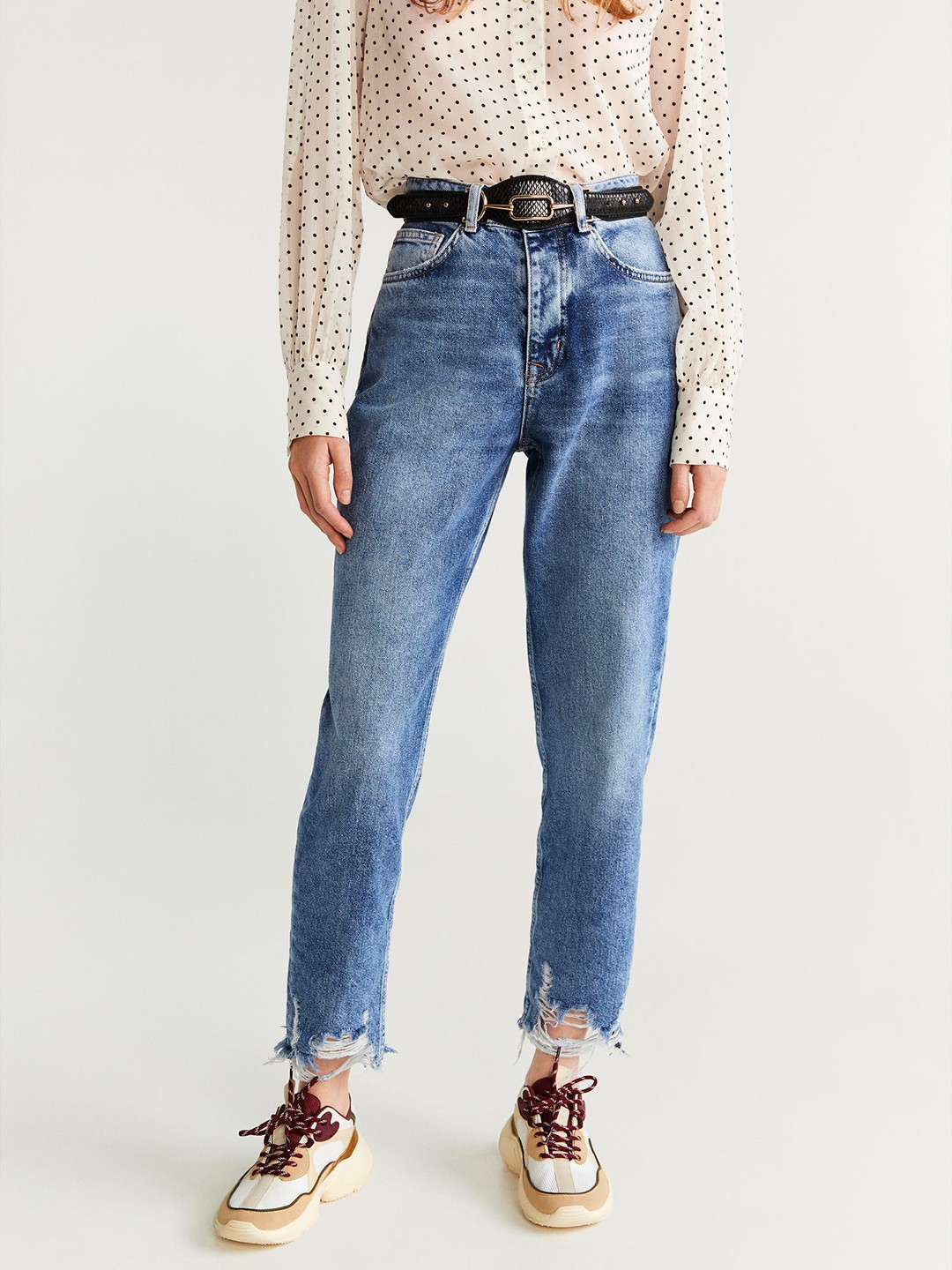 

MANGO Women Blue Straight Fit High-Rise Mildly Distressed Jeans