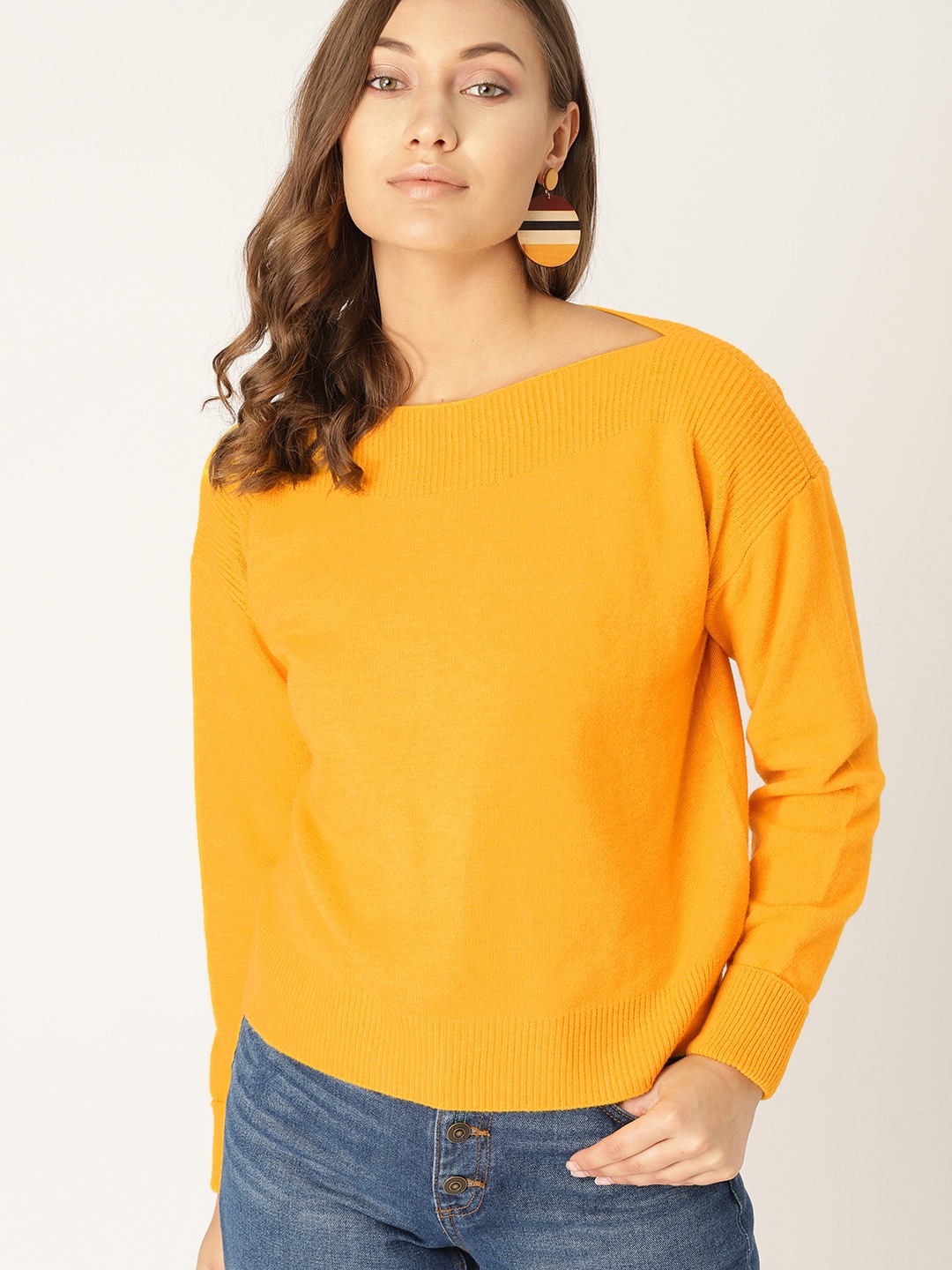 

MANGO Women Yellow Solid Pullover Sweater
