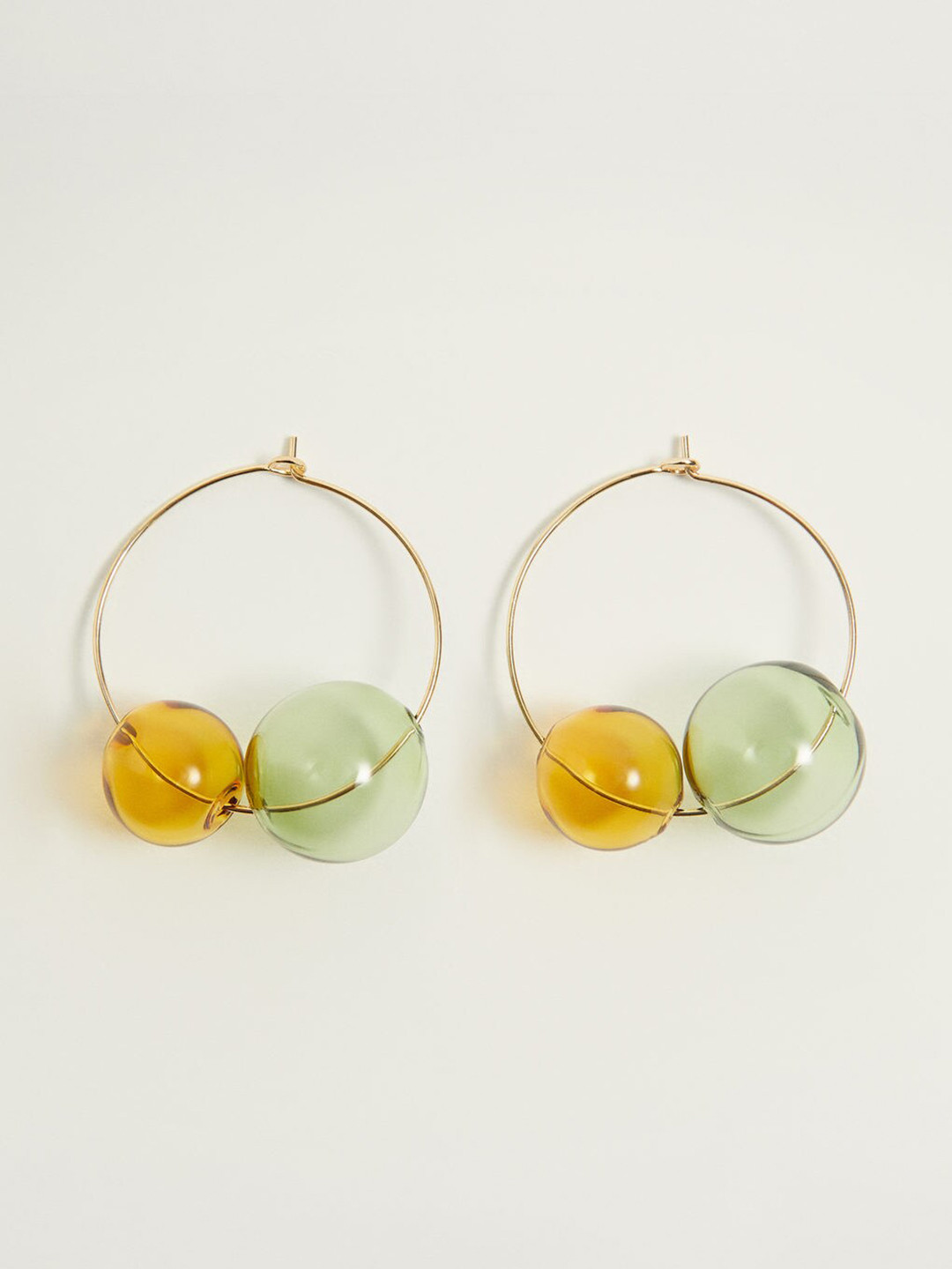 

MANGO Mustard Yellow & Green Circular Beaded Hoop Earrings